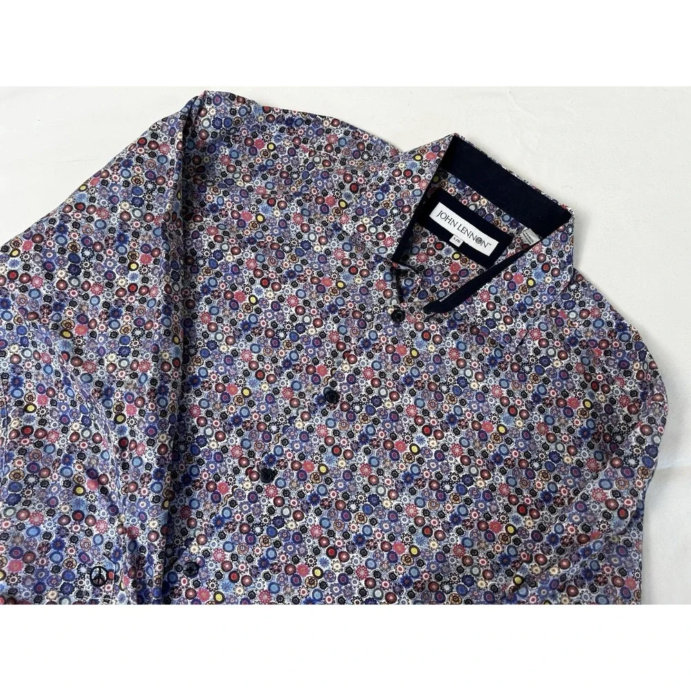 John Lennon Shirt Men's Size Large Multicolor Casual Button Up Long Sleeve - Picture 1 of 11